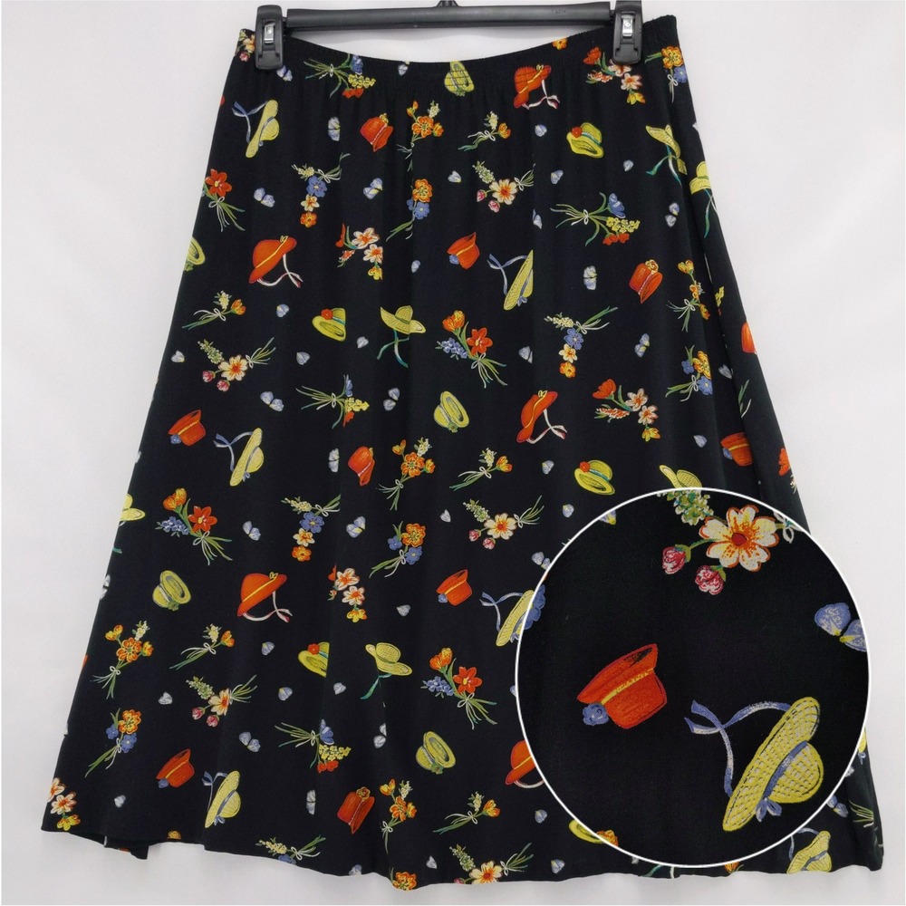 Vintage 90s‎ Rayon Skirt Sz S Gardening Sun Hat Floral Rayon A-Line Two Twenty